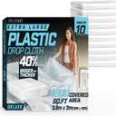 12 x 10 FT 10 Pack Extra Large Painters Plastic Drop Cloth Painting Sheet - Light and Durable Dust Cover - Clear Plastic Sheet-Plastic Sheeting - Paint Drop Cloth - Floor Protector