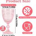 Pink Glass Goblets Wine Glassware, 10 oz Vintage Wine Glasses Set of 12, Romantic Wedding Glass Set, Embossed Drinking Stemware Beverage Cups for Wedding Engagement Christmas Party Bar, standard