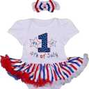 RONGTAI My First 4th of July Baby Girl Outfit Independence Day Tutu Skirt Short Headband Set 0-18 Months/
12-18 Months