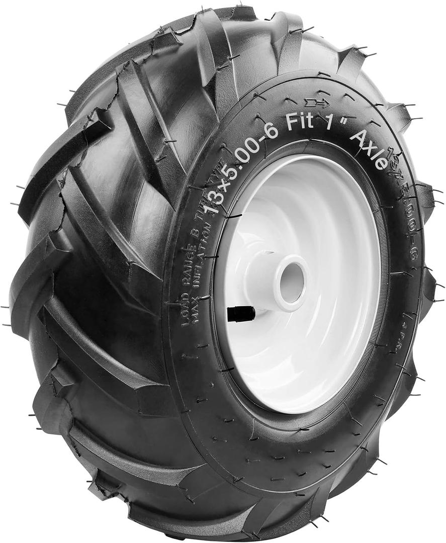 13x5.00-6" Tiller Tire and Wheel (1" Axle Size) | 3-1/8" Centered Hub, Fits 13-5-6 Garden Trailer, Tractor, Tillers, and Lawn Mower Tire Replacement 1 Pack