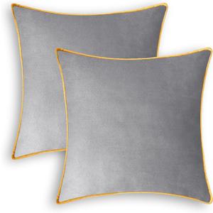 CaliTime Throw Pillow Covers Pack of 2 Super Soft Faux Suede Gold Piping Edge Accent Cushion Cases for Couch Bed Sofa Farmhouse Decorative 18 X 18 Inches Silver Gray