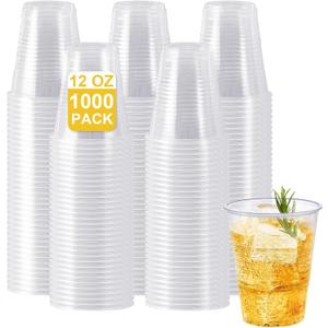 SIUQ 1000 Pack 12 oz Clear Plastic Cups, Bulk Disposable Cups 12 Ounce, Cold Party Drinking Cups for Party, Picnic, BBQ, Wedding, Travel, Halloween, Christmas, Events