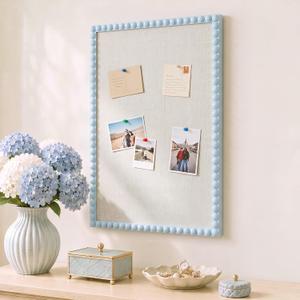 Maitys Blue 20 x 30 Inch Bead Pinboard Framed Linen Bulletin Board