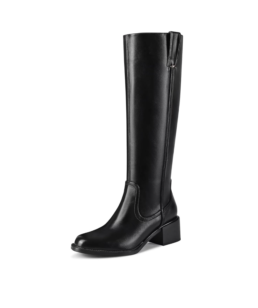 Knee High Boots For Women Chunky Heel Round Toe Leather Patent Boots Low Block Heel Tall Boots With Side Zipper 8.5