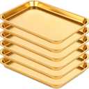 6 Pcs 7.5 x 5.5 Inch Gold Baking Sheets Stainless Steel Baking Pan Tray Cookie Sheet Rectangle Mirror Finish and Rust Free Easy Clean and Dishwasher Safe Bakeware Oven Tray for Roasting