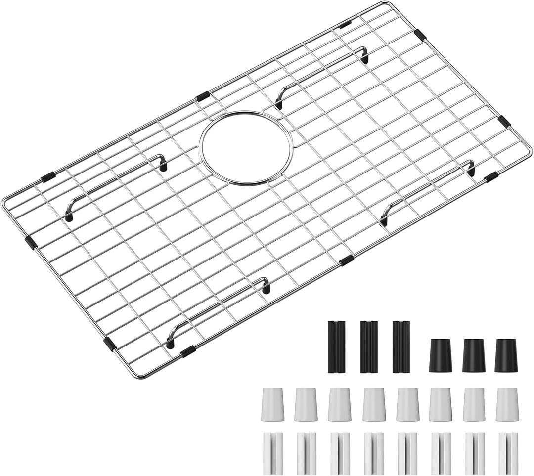 27-9/16" x 14-9/16" Sink Protector, Rear Drain with Corner Radius 3/16",Sink Grate Sink Rack for Bottom of Kitchen Sink Single Sink Bowl
