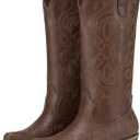 HISEA Rollda Cowboy Boots for Women Western Cowgirl Boots with Chunky Heel Ladies Snip Toe Mid-Calf Boots (9.5, Bronze)