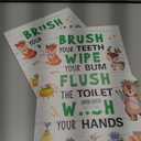 2 x Wash Brush Wipe Flush Sign Kids Bathroom Wood Plaques Wall Decor, Cute Woodland Animal Theme Front Door Wooden Hanging Sign for Boys Bathroom Toilet Washroom Wall Decor 12'' L x 8'' W