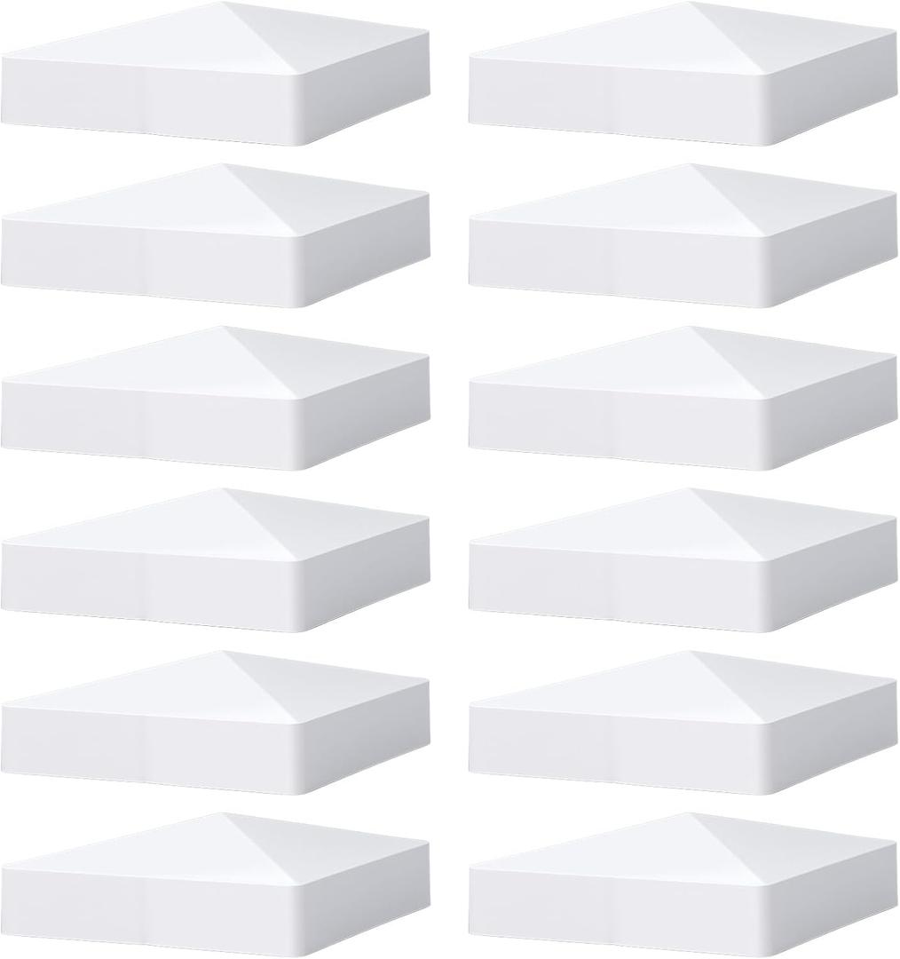 12 Pcs Fence Post Caps 5 x 5 (127 mm x 127 mm), White Post Caps Pyramid Plastic for Fence Posts, Mailbox, Deck, Dock, Piling Cap, White