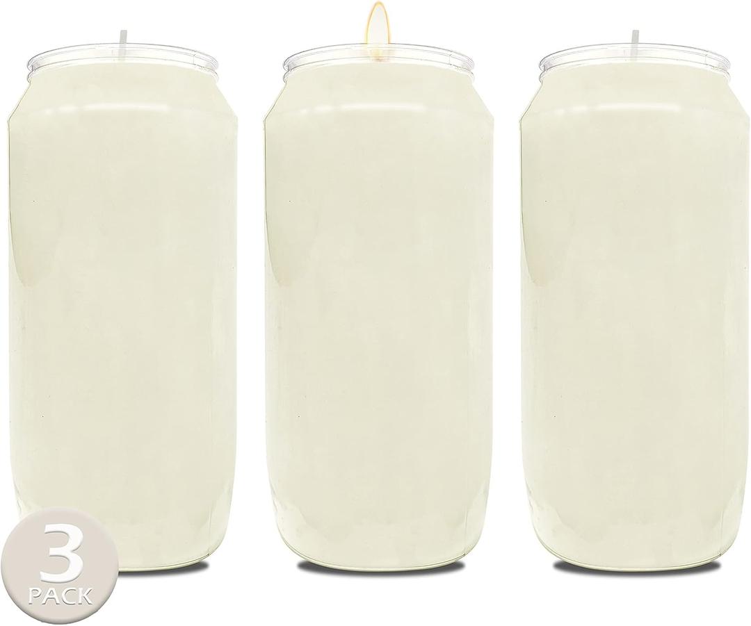 Hyoola 7 Day White Prayer Candles, 3 Pack - 6" Tall Pillar Candles for Religious, Memorial, Party Decor, Vigil and Emergency Use - Vegetable Oil Wax in Plastic Jar Container