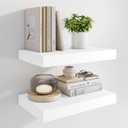 Marsmiles 16" Floating Shelves for Wall, Wooden Shelves with Invisible Brackets Set of 2, Rustic Farmhouse Wall Mounted Shelf for Kitchen Bathroom Living Room Study, White