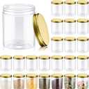 Irenare 24 Pcs 16 oz Plastic Jars with Lids Clear Plastic Containers Wide Mouth Food Mason Jars Airtight Storage Containers for Cake, Dried Fruit, Honey, Nuts, Carft, Scrub Cream(Golden Lids)