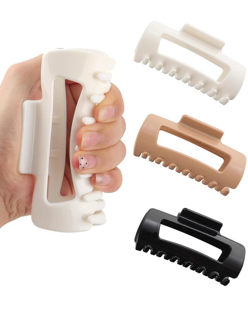 3 PCS Silicone Flexible Hair Claw Clips for Women Soft Bendable Claw Clip Scalp-Safe Soft Cloud Hairclip for Thin and ThickWhite+Black+Khaki