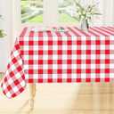 Smiry Square Table Cloth, Waterproof Vinyl Tablecloth with Flannel Backing, Wipeable Buffalo Plaid Table Cover for Picnic, Indoor and Outdoor (Red & White, 54"x54")