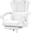 White Gaming Chair,Ergonomic Massage Computer Office Desk Chair with Footrest,Pocket Spring Cushion,Reclining Leather Adjustable Gamer Chair with Headrest and Lumbar Support,White, 50 Inches X 26.4 Inches X 26.4 Inches