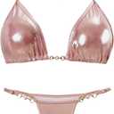 Amy Babe Women's Metallic Triangle Beaded Halter Bikini Sets Brazilian String Thong Two Piece Swimsuit Bathing Suit Set, Size: 2-4