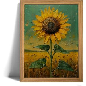 AZPRXN Sunflower Wall Art  Rustic Floral Canvas Print, Bright Yellow Flower Oil Painting Style Wall DecorFarmhouse Picture poster for Living Room, Bedroom, Kitchen,Living Room,Wood Frame 12x16in