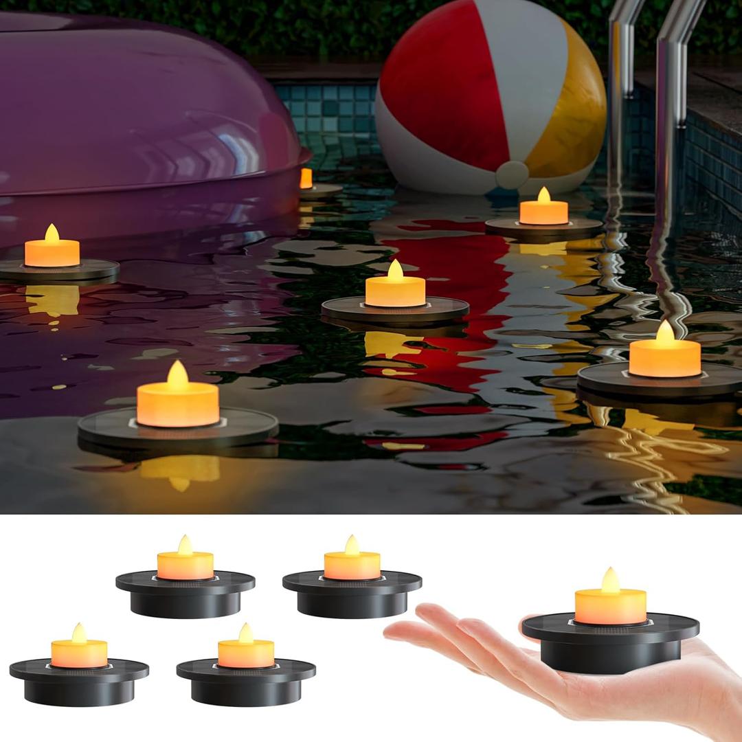 Solar Floating Pool Lights, 5-Pack Solar-Powered Float Candles Lamps Tea Light for Pond Party Garden Backyard Outdoor Decor