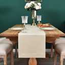 NEWISHER Farmhouse Rustic Table Runner Solid Beige Rectangular Table Runners Faux Linen Table Runner for Everyday Use Kitchen Dining Party Table 13x72 Inch