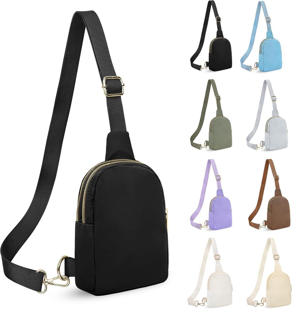 2 x Fashion Belt Bag Waist Pack Sling Waist Bag Sling Chest Waist Pack with Ajustable Strap Small Fashion Sling Pack Causal Travel Black