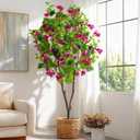 Erimda 5FT Artificial Bougainvillea Tree Artificial Tree Tall Potted Fake Bougainvillea Trees for Outdoor Indoor Lifelike Potted Faux Plants with Wood Trunk and Flowers Office Wedding Home Decor (Rose)