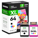 PRINPUSE 64XL Ink Cartridges Black and Color Replacements for HP 64XL Ink Cartridge Combo Pack HP 64 Ink for Envy Photo 7855 7858 7155 7120 7800 6252 6255 7158 7100 7164 Printer (2 Pack)