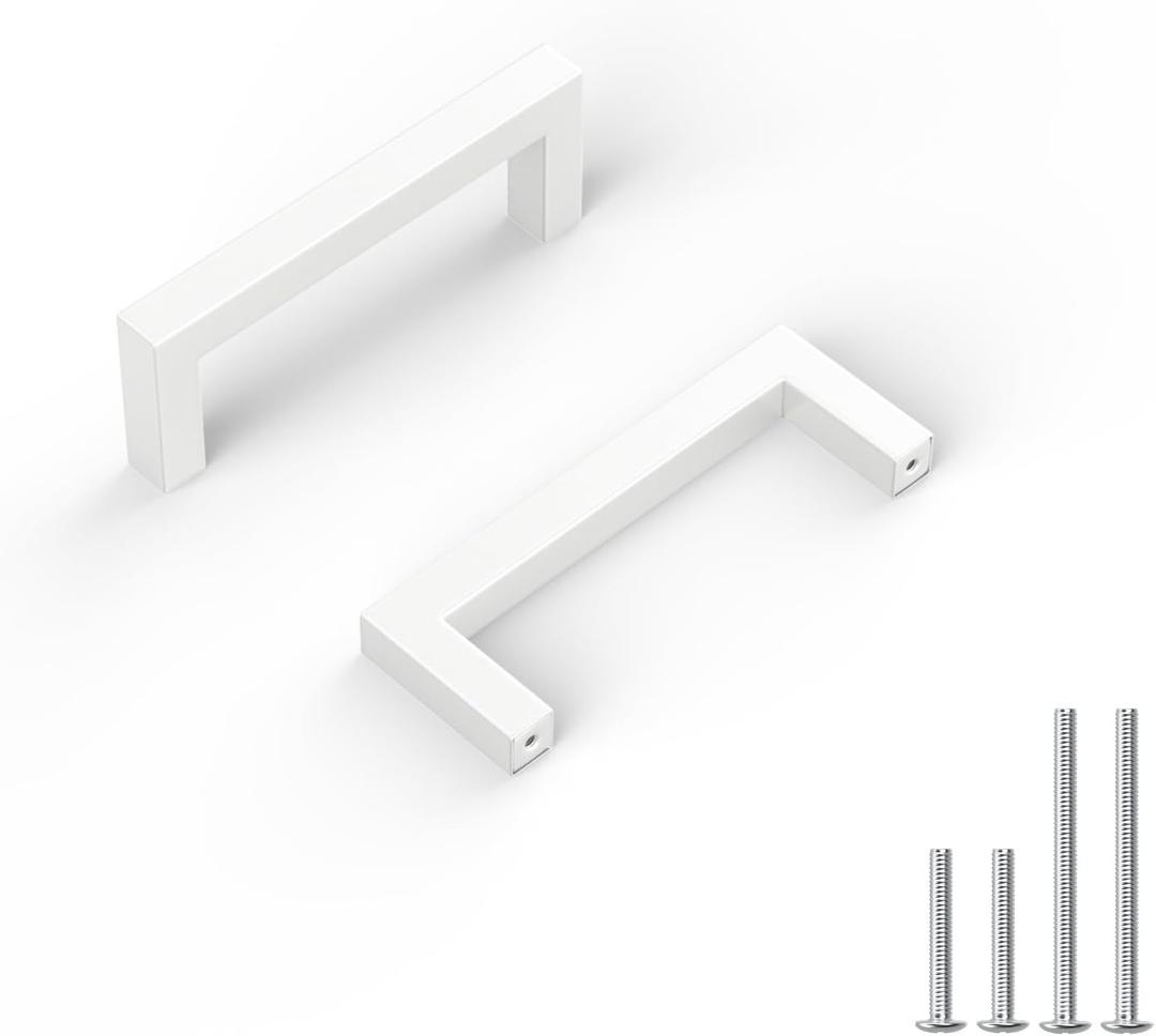 goldenwarm 15 Pack 3 in Cabinet Pulls White Drawer Pulls White Cabinet Handles Square Bar Handles Kitchen Drawer Hardware Stainless Steel Dresser Hardware for Cupboard Bathroom,76mm Hole Center