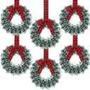 Capoda 6 Pcs Christmas Wreaths with Bow 10.24 Inch Buffalo Plaid Tinsel Wreaths Crafts for Front Door Outdoor Kitchen Cabinet Home Window Wall Xmas Hanging Decorations(Red and Black)
