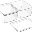 Storage Bins With Lids: Multipurpose Stackable Container for Home and Office Organization, Small Clear Plastic Bins, 2 Pcs 5x7