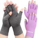 2 Pairs Arthritis Gloves for Women for Pain, Compression Gloves for Carpal Tunnel Relief, Rheumatoid Osteoarthritis, Fingerless Gloves for Women and Men, Typing (Grey + Purple, Medium)