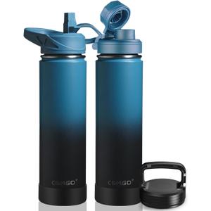CIVAGO 24 oz Insulated Water Bottle With Straw, Stainless Steel Sports Water Flask Cup with 3 Lids (Straw, Spout and Handle Lid), Double Walled Travel Thermal Canteen Mug, Indigo Black