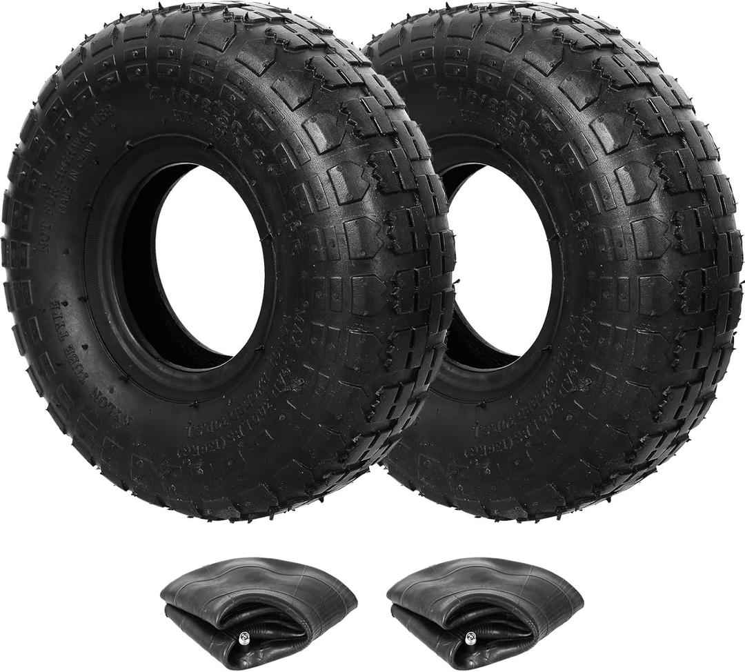 Set of 2 4.10/3.50-4 Tire and Inner Tube, Premium Rubber Wheelbarrow Replacement Parts for Hand Truck Lawn Mower Dollies Wagon Dolly Trailers Go kart