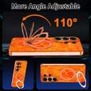2 x Magnetic for Galaxy S26 Ultra Case with Invisible Ring Stand[Compatible with MagSafe] Full Body Slim Women Girl Shockproof Marble Pattern Design Case for Samsung Galaxy S26 Ultra,Orange/Gold