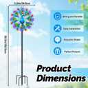 Metal Wind Spinners Outdoor for Garden Yard, 59" Kinetic Large Peacock Wind Spinner & Sculptures with Stable Metal Stake, Garden Windmill for Yard Lawn Patio Art Decor (Colorful)