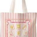 Pink Chinoiserie Mahjong Tile Tote Bag for Women,Chinoiserie Mah Jong Canvas Tote Bag,Gifts for Mahjong Lovers,Pink Stripe Aesthetic Reusable Shopping Grocery Bags Party Favors