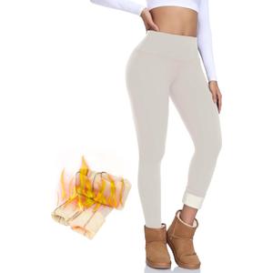 NEW YOUNG Thick Fleece Lined Leggings Women-High Waisted Winter Thermal Warm Yoga Pants Tummy Control (Large, 5-ivory)