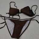 Women Two Piece Bikini Swimsuit Sexy Bathing Suits Halter Triangle Tops String Bikini Sets Brown, Medium