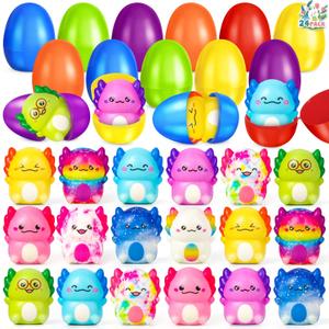 SpringFlower Easter Basket Stuffers, 24 Pack Plastic Easter Eggs filled with Axolotl Squishy Toys for Easter Egg Fillers, Easter Eggs Hunt, Easter Party Favors Gifts for kids, Classroom Easter Prizes