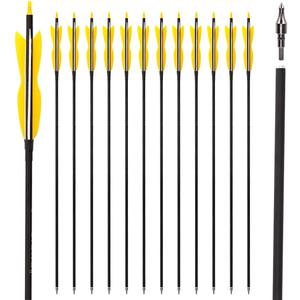 31" Carbon Hunting Arrows Archery Target Practice Arrows with 5" Turkey Feathers Spine 500 for Recurve Bow and Compound Bow(Pack of 12)