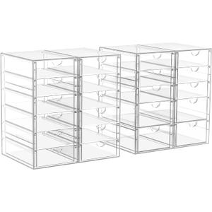 22 Drawers, Acrylic Desk Makeup Organizer, Plastic Drawers Organizer, Stackable Storage Solution for Makeup, Dresser, Office, Bathroom Clear Plastic Craft and Bead Storage Cabinet