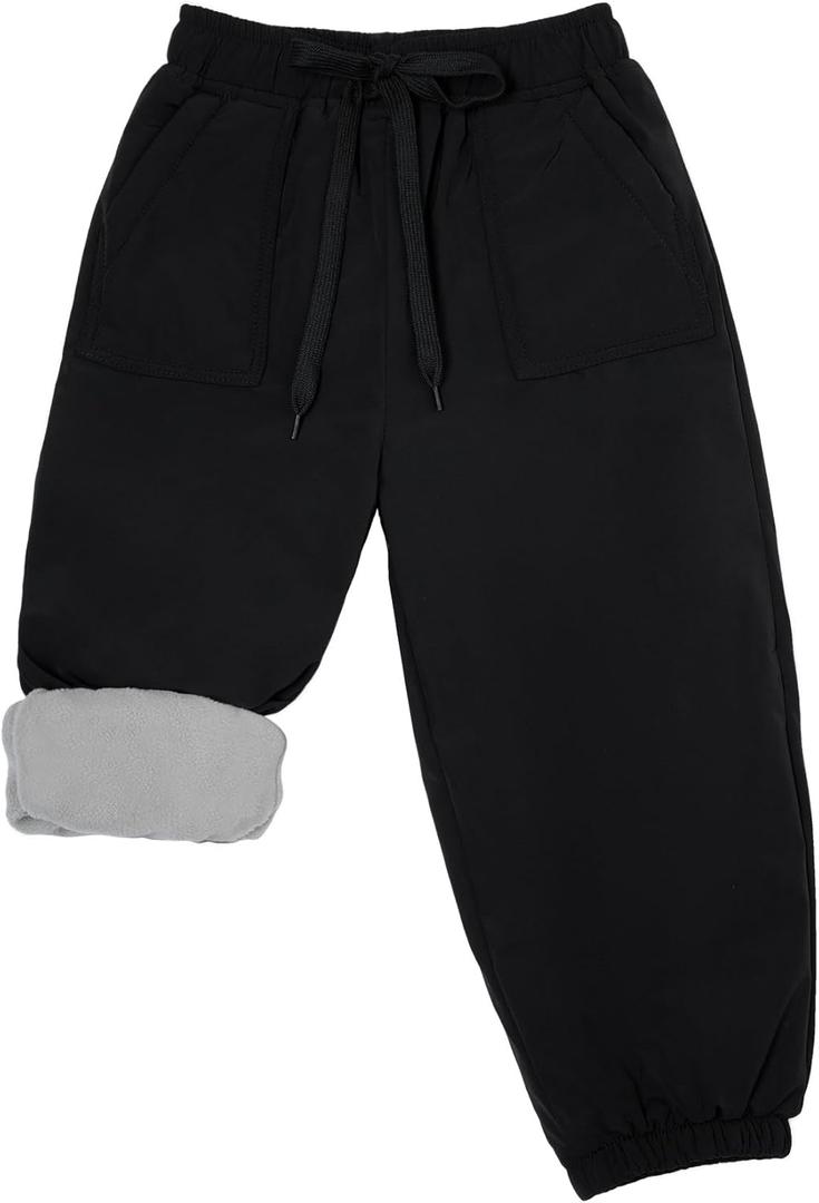 Gihuo Kids Snow Pants Fleece Lined Waterproof Rain Ski Hiking Pants for Toddlers Boys Girls (4T, Black)