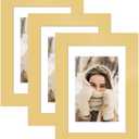 YESKAY 4x6 Picture Frame 3 Pack,Gold Wooden Frame with Tempered Glass,Display Pictures 3.5x5 with Mat or 4 x 6 Without Mat,4 by 6 Photo Frame for Wall or Tabletop