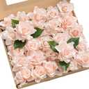 Ling's moment Flowers 25pcs Fake Gardenia Pink Flowers Artificial Flowers with Stem, Fake Flower for DIY Wedding Decorations Centerpieces Bouquets BoutonnieresFlores Artificiales para Decoracion (Pk-peach Cream)