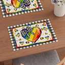 3 x XCHI Rainbow Love Heart LGBTQ Placemats Set of 4 Pride Day Inclusion Lesbian Gay Bisexual Transgender Queer Homosexual Equality Table Mats Decorations 12x18 Inch