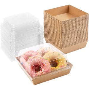Ocmoiy Small Charcuterie Boxes with Clear Lids, To Go Paper Disposable Food Containers, 5 Inches Bakery Dessert Boxes for Sandwich, Cookie, Pastry, Cake Slice (Brown, 50ct)