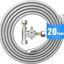 Fridge Water Line Kit - 20FT Premium Stainless Steel Braided Refrigerator Water Line with Tee Stop Valve,Foodgrade PEX Inner Tube Ice Maker Water Line with 1/4" Fittings for Refrigerator Ice Maker