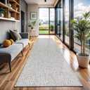 CAMILSON Indoor and Outdoor Runner Rug Gray Solid Boho Woven Design Easy-Cleaning Non Shedding Farmhouse Living Room Bedroom Garden Patio and Kitchen Washable Outside Carpet Alfombras (2x7)