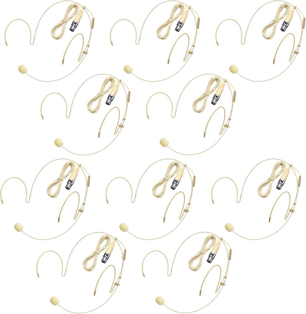 10 Pack Headset/Headworn Microphone Double Over Ear Earset Micophone for Singing Hands-Free Head Hanging Condenser Omnidirectional Mic for Shure,4 Pin Mini XLR,1.5M Cable,Windscreen