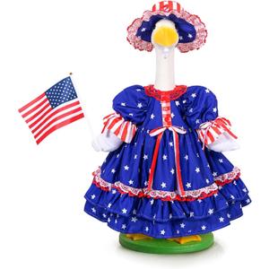Patriotic Porch Goose Outfit 4th of July Lolita for 23" Cement Plastic Statue Memorial Day Goose Costume Independence Day Geese Clothes USA 250th Anniversary Outdoor Patio Yard Lawn Garden Decoration