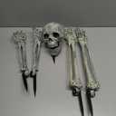 Halloween Skeleton Stakes Decorations, Realistic Skeleton Halloween Decor, 2022 New De‘Sign Halloween Skeleton Head and Arms with a Stake for Halloween Yard Scary Skeleton Decor (5pcs)